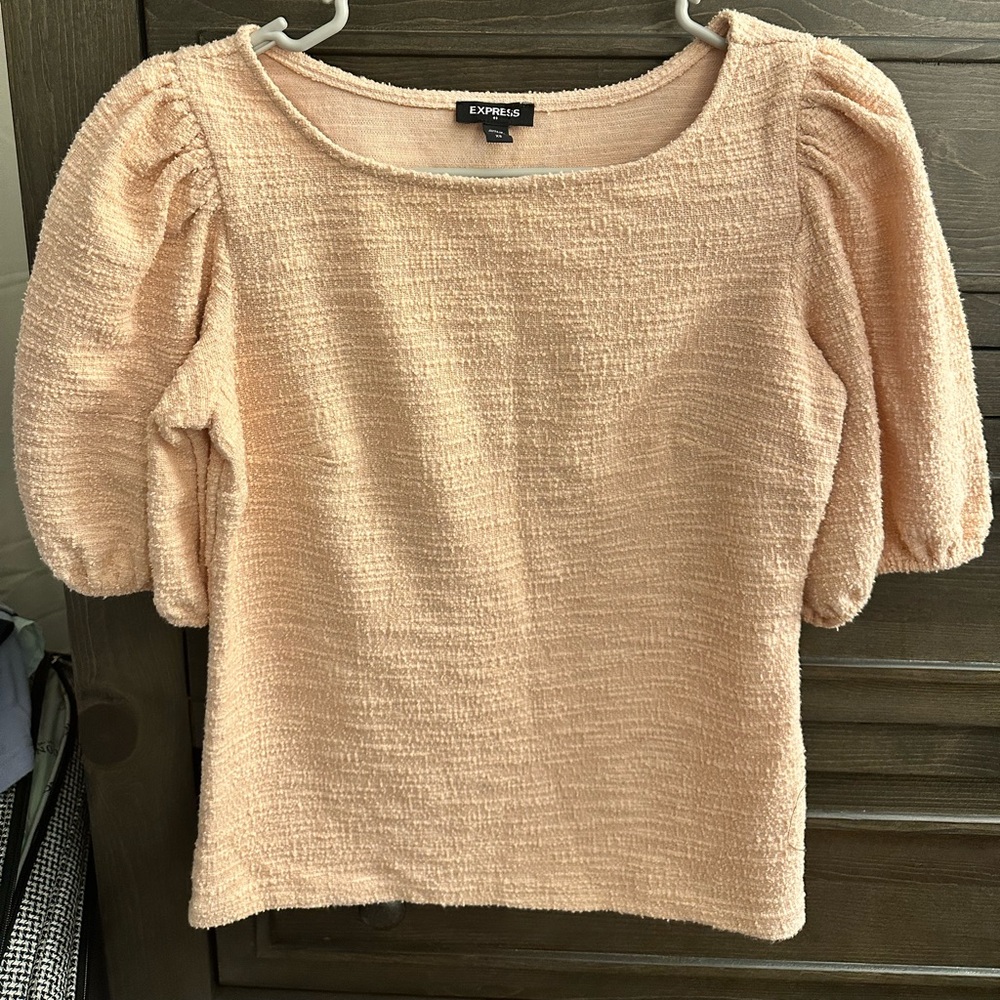 Express Pink Smocked Puff Sleeve Blouse